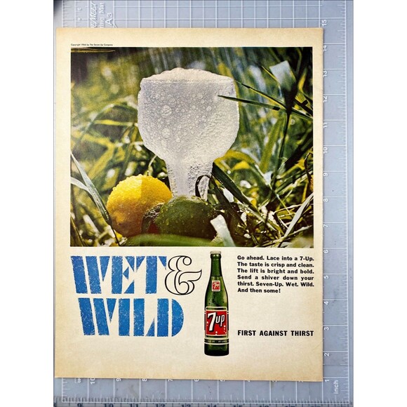 7UP "Wet & Wild: First Against Thirst" Vintage Print Ad 1966 - Picture 2 of 3